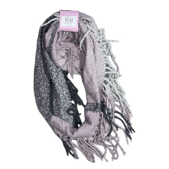 NEW WITH TAGS BEAUTIFUL DOUBLE LOOP DESIGN Fashion Scarf PINK AND GRAY Classic L - Picture 3 of 5